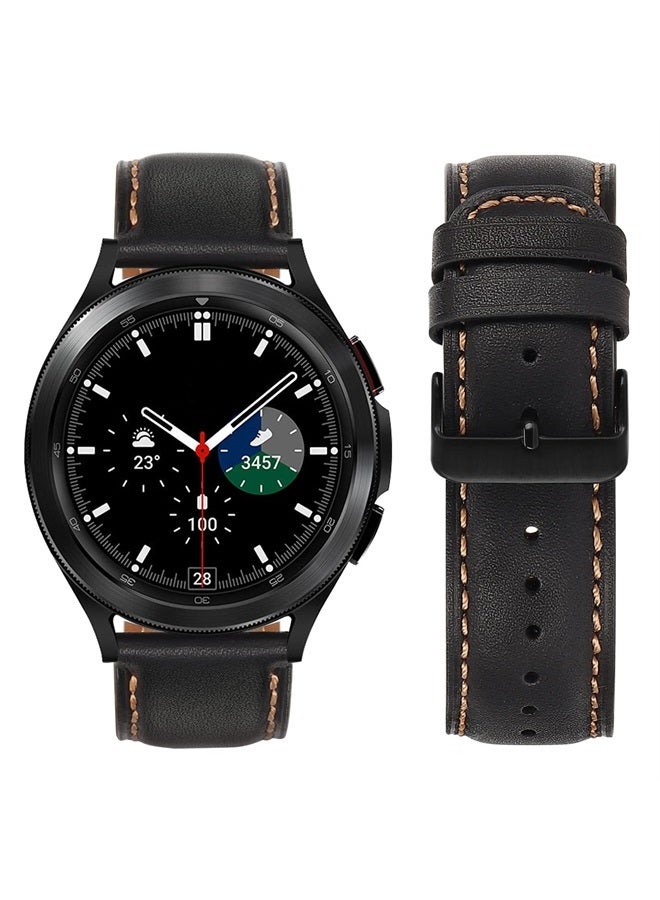 Tasikar أحزمة جلدية 20 مم متوافقة مع ساعة سامسونج جالاكسي 6/5/4/ساعة 6 كلاسيك 43 مم 47 مم/ساعة 5 برو، سوار جلد طبيعي لساعة جالاكسي 4 كلاسيك/ساعة 3، أسود - Image 3