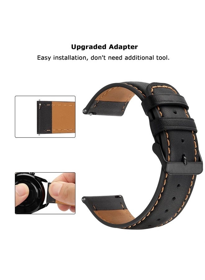 Tasikar أحزمة جلدية 20 مم متوافقة مع ساعة سامسونج جالاكسي 6/5/4/ساعة 6 كلاسيك 43 مم 47 مم/ساعة 5 برو، سوار جلد طبيعي لساعة جالاكسي 4 كلاسيك/ساعة 3، أسود - Image 4