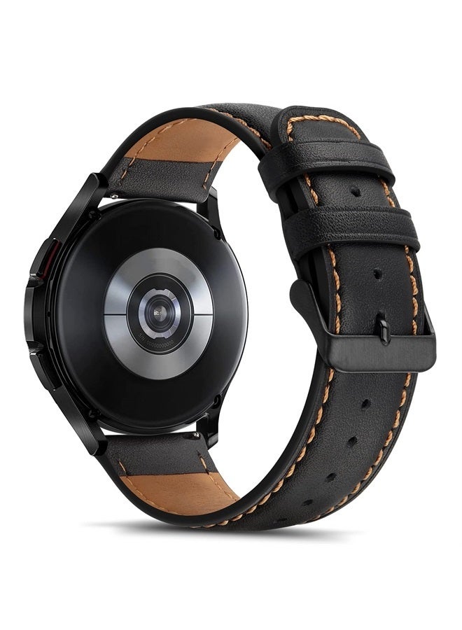 Tasikar أحزمة جلدية 20 مم متوافقة مع ساعة سامسونج جالاكسي 6/5/4/ساعة 6 كلاسيك 43 مم 47 مم/ساعة 5 برو، سوار جلد طبيعي لساعة جالاكسي 4 كلاسيك/ساعة 3، أسود - Image 2