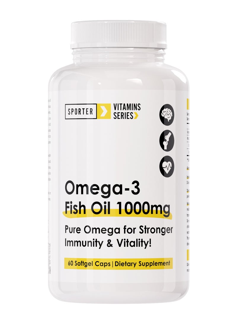 Sporter Omega-3 Fish Oil 1000mg | 60 Softgel Capsules | High-Potency Omega-3 Fatty Acids for Heart, Brain & Joint Health | Supports Cholesterol & Blood Pressure | Pure & Natural Formula - Image 1