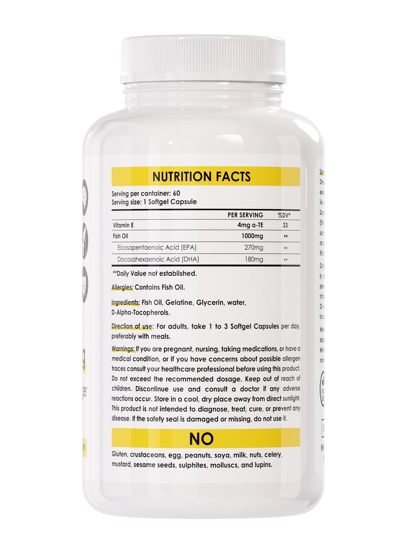 Sporter Omega-3 Fish Oil 1000mg | 60 Softgel Capsules | High-Potency Omega-3 Fatty Acids for Heart, Brain & Joint Health | Supports Cholesterol & Blood Pressure | Pure & Natural Formula - Image 2