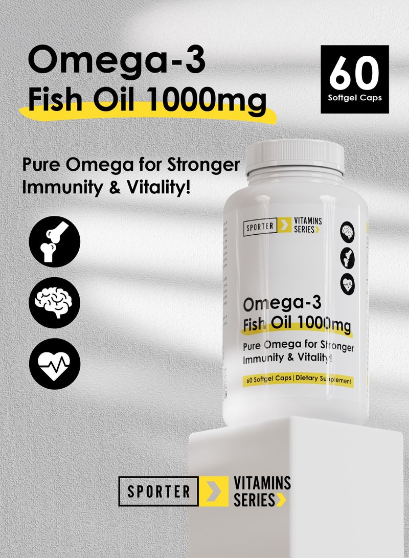 Sporter Omega-3 Fish Oil 1000mg | 60 Softgel Capsules | High-Potency Omega-3 Fatty Acids for Heart, Brain & Joint Health | Supports Cholesterol & Blood Pressure | Pure & Natural Formula - Image 4