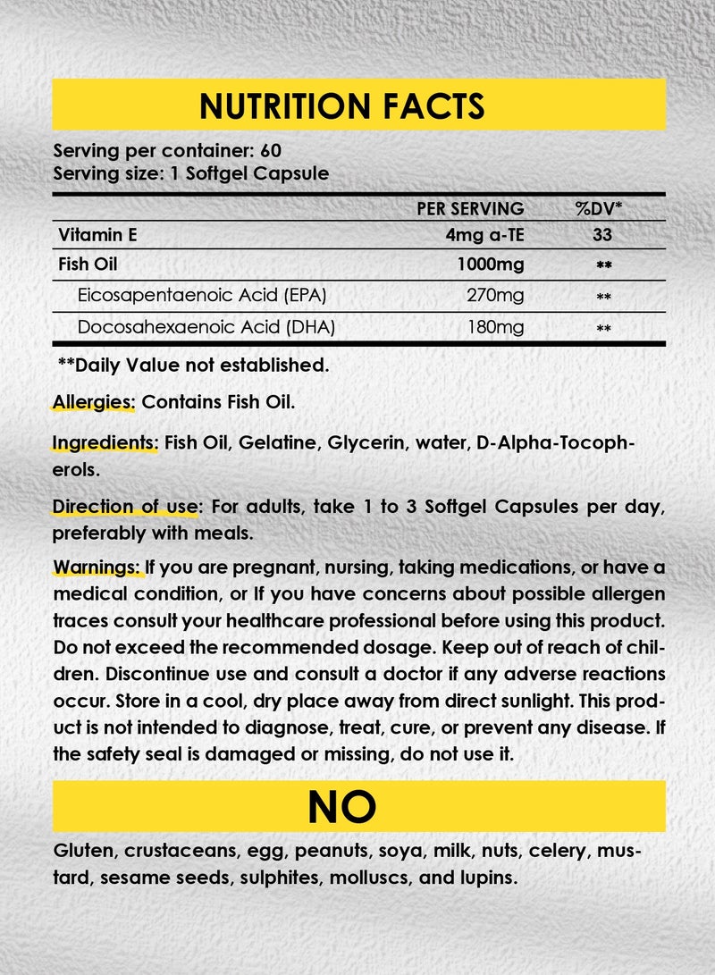 Sporter Omega-3 Fish Oil 1000mg | 60 Softgel Capsules | High-Potency Omega-3 Fatty Acids for Heart, Brain & Joint Health | Supports Cholesterol & Blood Pressure | Pure & Natural Formula - Image 5