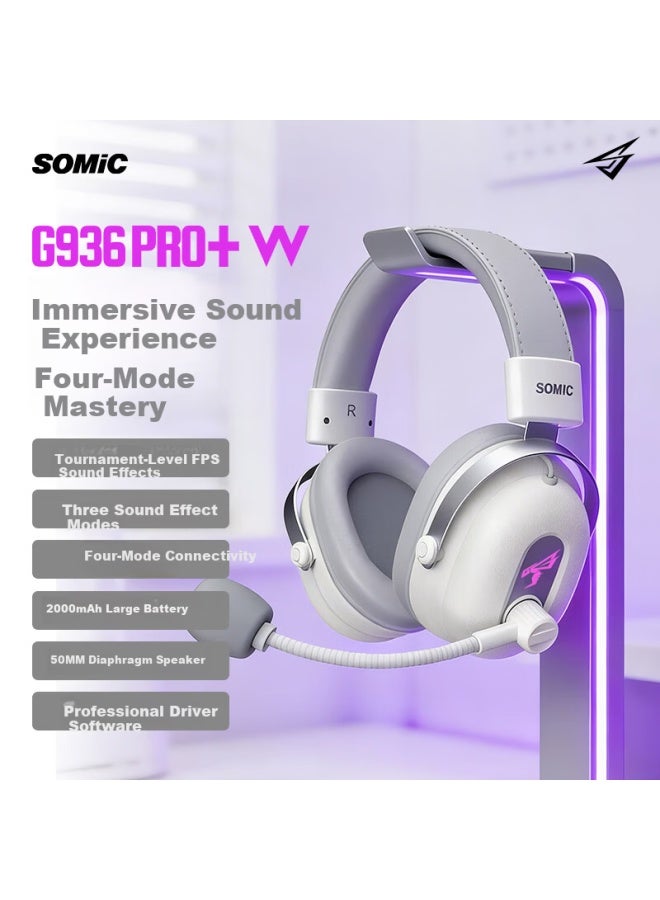 Somic G936 Pro+w Four-mode Wireless Gaming Headset Over-ear Fps Dedicated Tri-delta Valorant Cs2 Cloud Frost White - Image 1