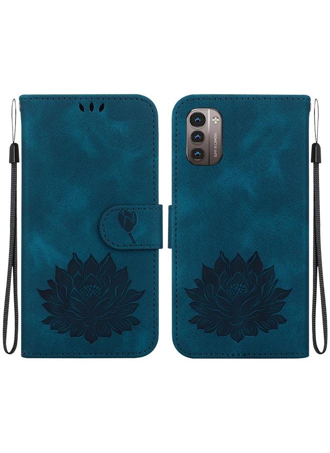 Zaboon - For Nokia G21 / G11 Lotus Embossed Leather Phone Case(Dark Blue) - Image 1