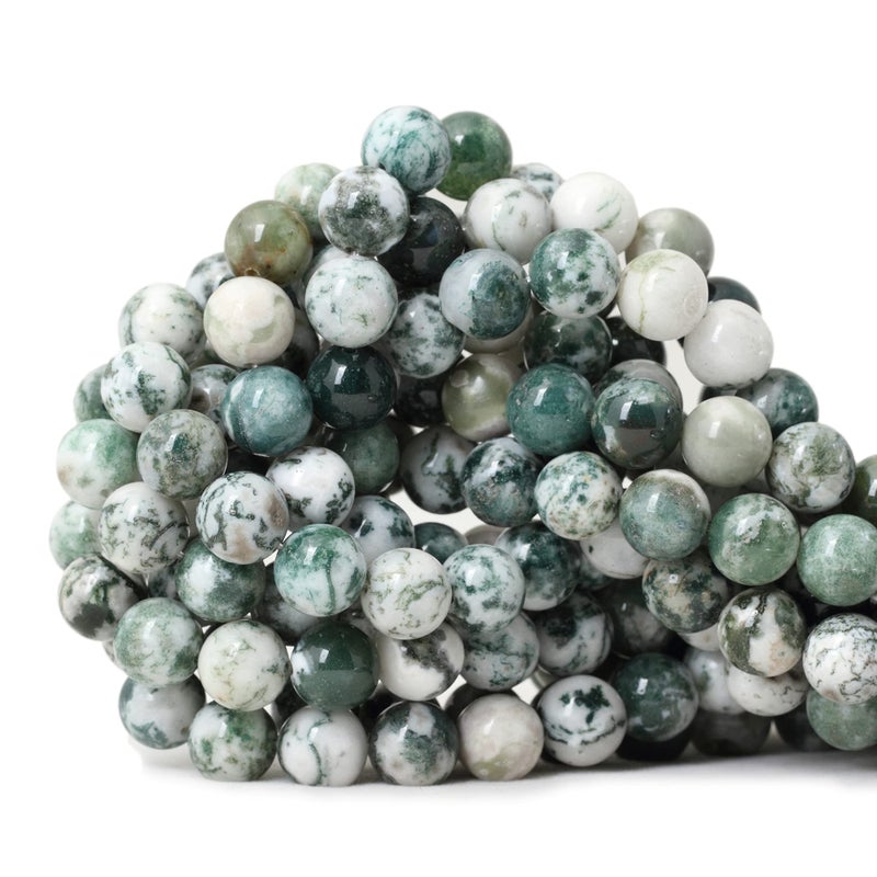 CHEAVIAN 10mm 35PCS Natural Tree Agate Round Loose Beads for Jewelry Making 1 Strand 15