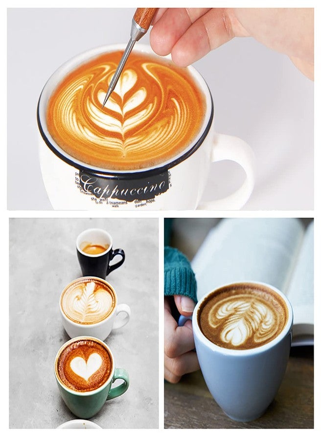 Ruiwaer Stainless Steel Coffee Art Pen Coffee Fancy Stitch Barista Tool Coffee Latte Needle with Wood Handle Stainless Steel Coffee Fancy Needle Latte Art Pen for DIY Coffee Decor - Image 5