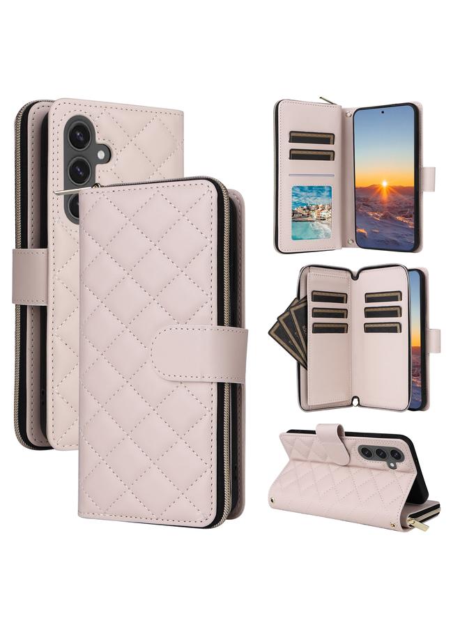 اس-توب جراب لهاتف Samsung Galaxy S24 FE 5G Crossbody مع سحاب معيني الشكل ومشبك جلدي وحزام حول الرقبة - Image 1