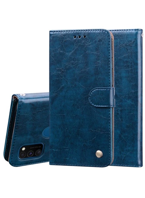 Case Cover For Samsung Galaxy M21 Business Style Oil Wax Texture Horizontal Flip Leather Case with Holder & Card Slots & Wallet Royal Blue
