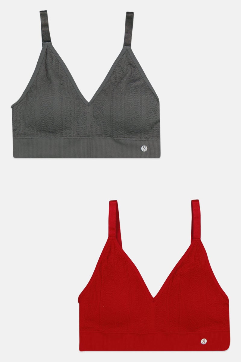 Layer 8 Women 2 Pieces Textured Padded Seamless Bra, Grey - Image 1