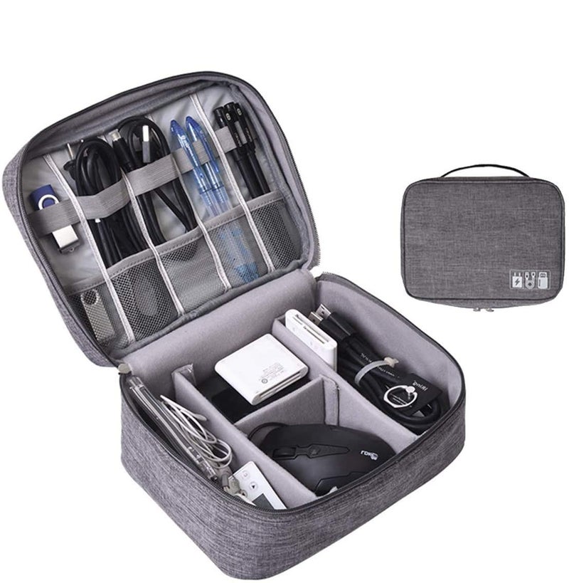 Greeya Cable Accessories Bag Organizer with 3 Removable Dividers | Travel Portable Gadget Storage and Carrying Case for Cables | Waterproof Universal Cord Storage Pouch for Office Home - Image 1
