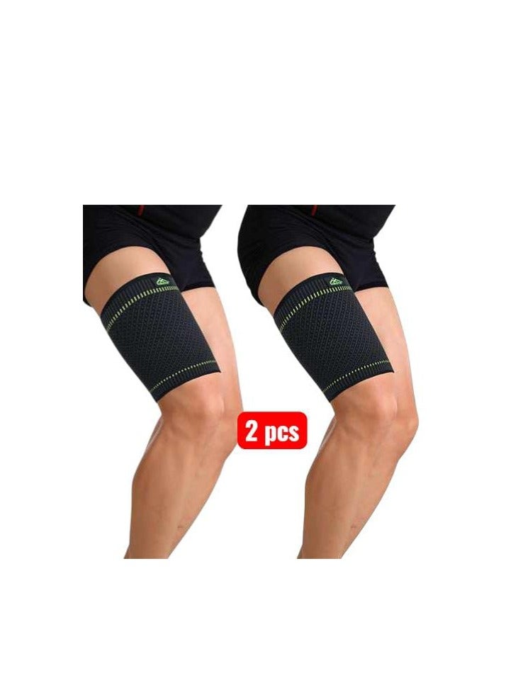 SIBOTE The SIBOTE 2-Piece Sports Thigh Support provides optimal muscle support and compression, helps relieve pain and fatigue, and protects against injury during exercise or daily activities. Made of flexible, breathable fabric for greater comfort and flexible movement. - Image 1