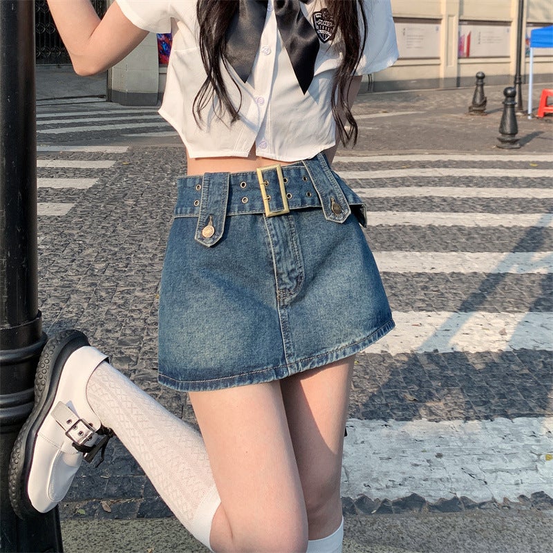 Spice Girl A- line Hip Anti-slip Vintage ins Style Bust Skirt Niche Design High Waist Denim Skirt for Women - Image 4