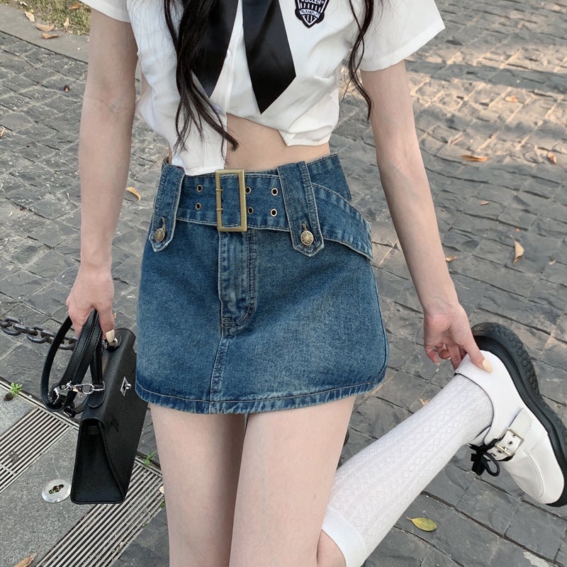 Spice Girl A- line Hip Anti-slip Vintage ins Style Bust Skirt Niche Design High Waist Denim Skirt for Women - Image 3