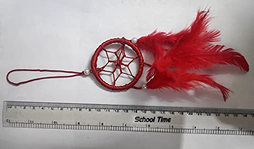 SoilMade Red Car Dream Catcher, Round Shape, Feather and Metal Made, Size Aprox 5inches and 25g, Pack of 1 Car Dream Catcher in Box - Image 2