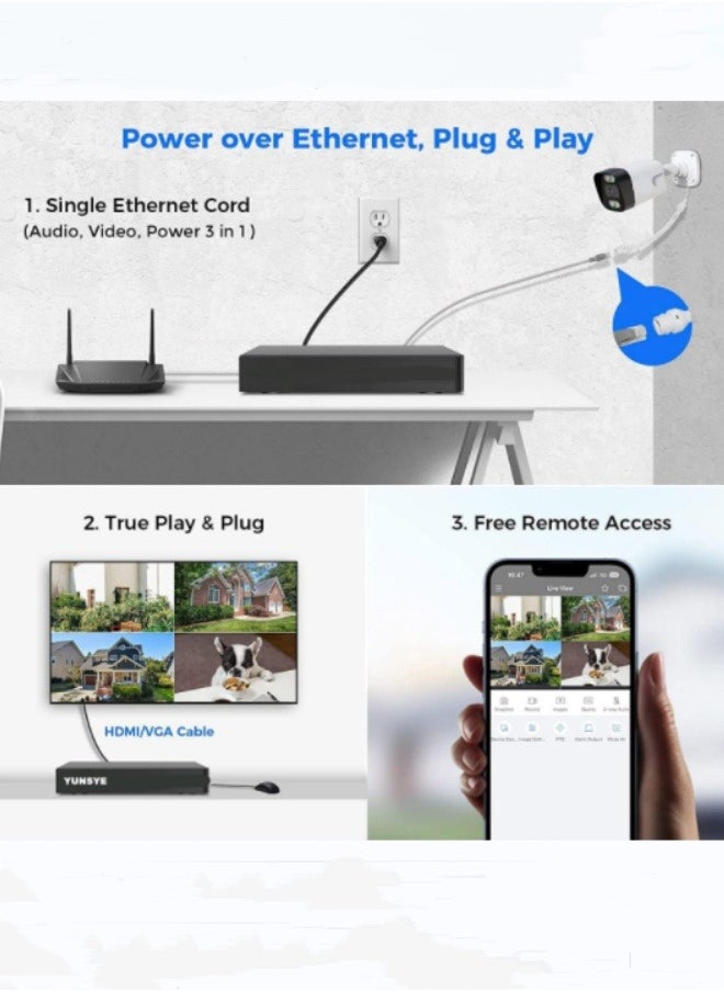YUNSYE - Poe Security Camera System,  IP Home Security Cameras 4CH 5MP NVR YUNSYE Cameras Two Way Audio, Floodlight, App View, Human Detection, Alarm Voice  with 4T Hard Disk - Image 1