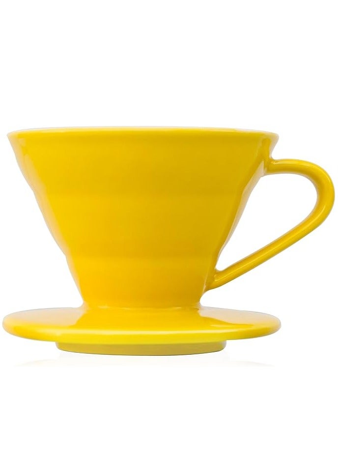 RANK V60 Ceramic Yellow Dripper 1-4 Cup Made of High Fired Ceramic  Material Pour Over Coffee Maker Slow Brewing Home Office Cafe Strong Flavour Brewer Size 02 - Image 1