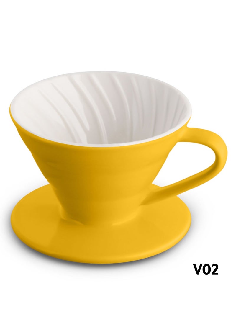 RANK V60 Ceramic Yellow Dripper 1-4 Cup Made of High Fired Ceramic  Material Pour Over Coffee Maker Slow Brewing Home Office Cafe Strong Flavour Brewer Size 02 - Image 2