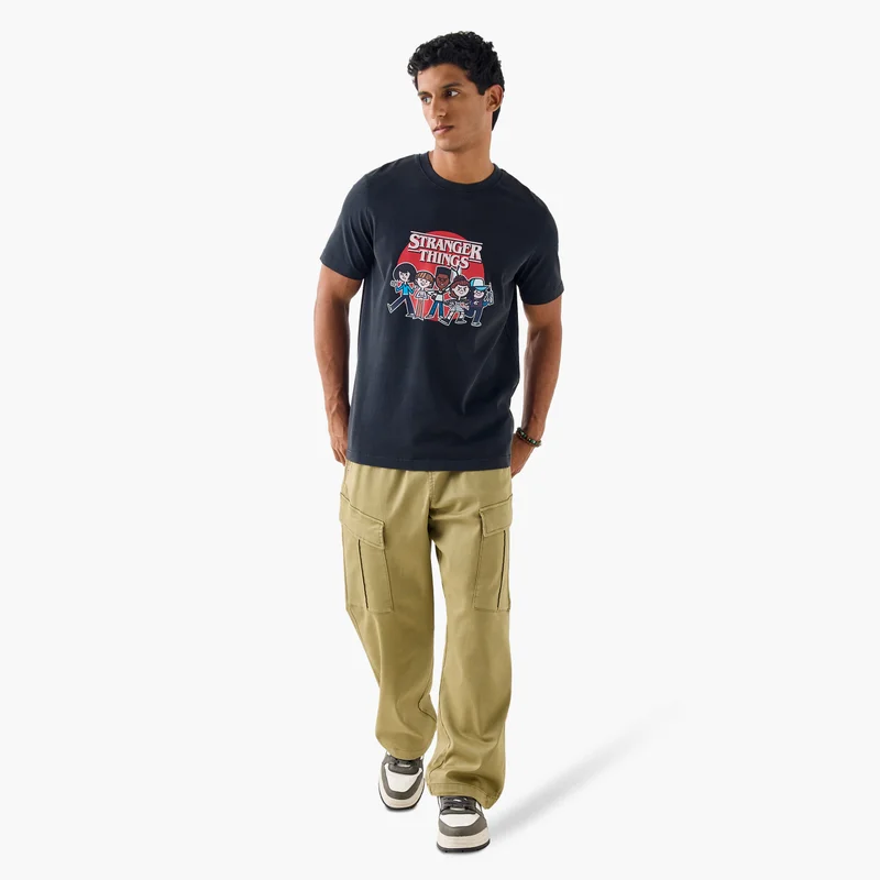 Splash FAV Stranger Things Print T-Shirt with Crew Neck