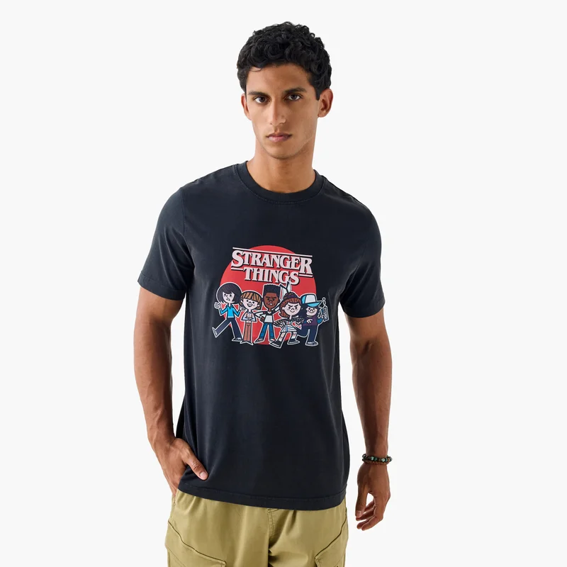 Splash FAV Stranger Things Print T-Shirt with Crew Neck