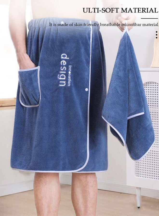 DUNISO 2Pcs Bath Towels Set for Men, Soft Lightweight Adjustable Sauna Towels Spa Wrap with Pocket After Shower Wrap Terry Bath Towels Bath Wrap for Men Bath Fitness, Bathroom, Shower - Image 4