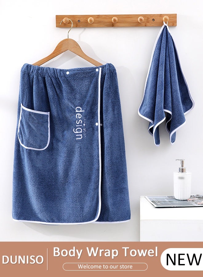 DUNISO 2Pcs Bath Towels Set for Men, Soft Lightweight Adjustable Sauna Towels Spa Wrap with Pocket After Shower Wrap Terry Bath Towels Bath Wrap for Men Bath Fitness, Bathroom, Shower - Image 1