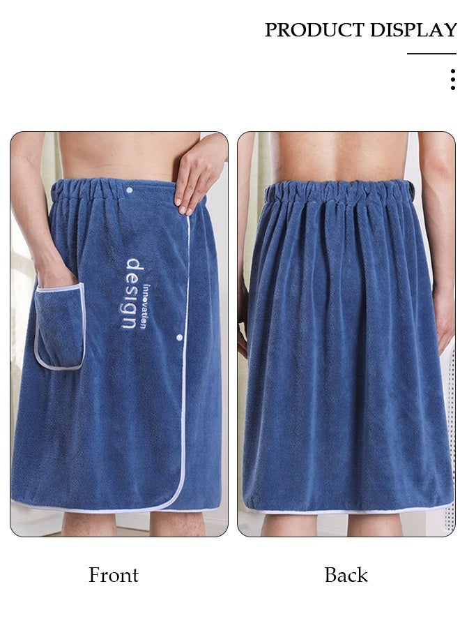 DUNISO 2Pcs Bath Towels Set for Men, Soft Lightweight Adjustable Sauna Towels Spa Wrap with Pocket After Shower Wrap Terry Bath Towels Bath Wrap for Men Bath Fitness, Bathroom, Shower - Image 2