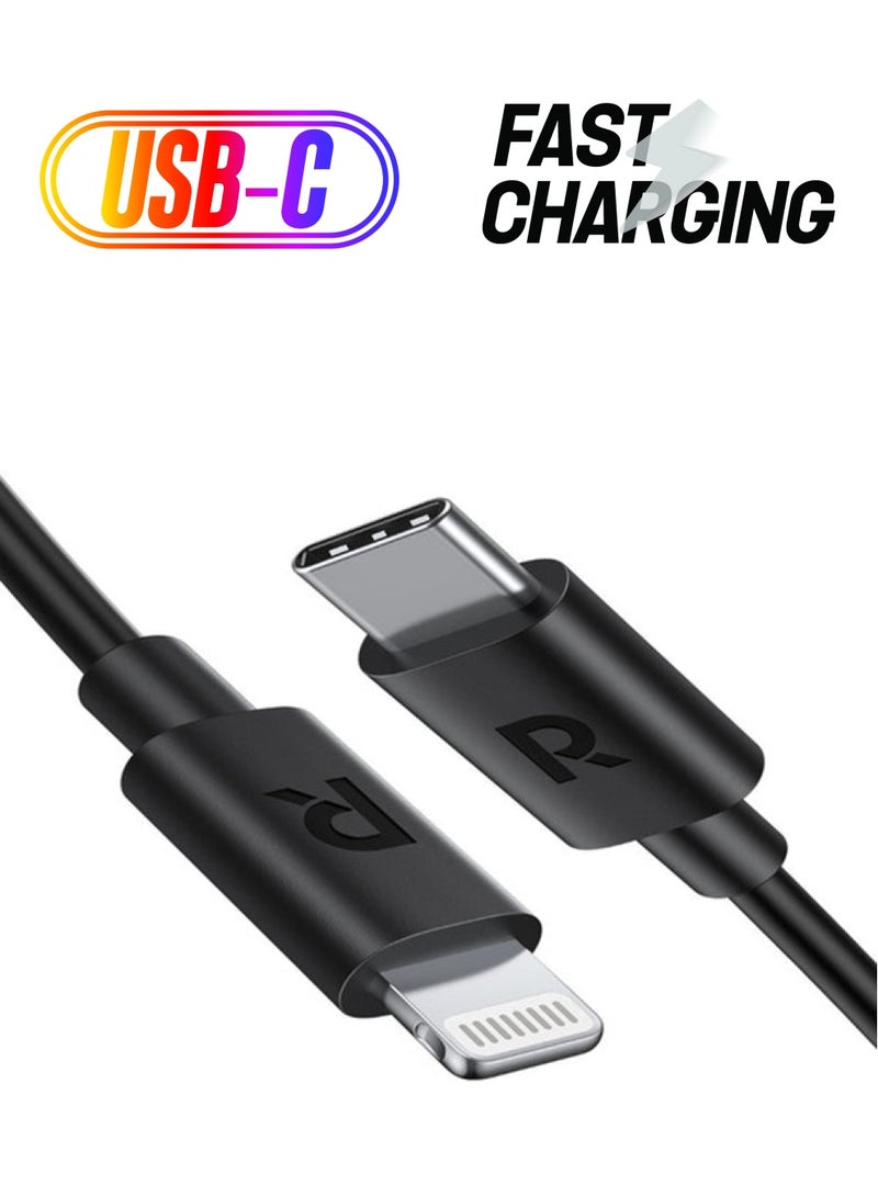 راف باور كابل موصل بمنفذ USB من Type-C إلى Lightning أسود - Image 1