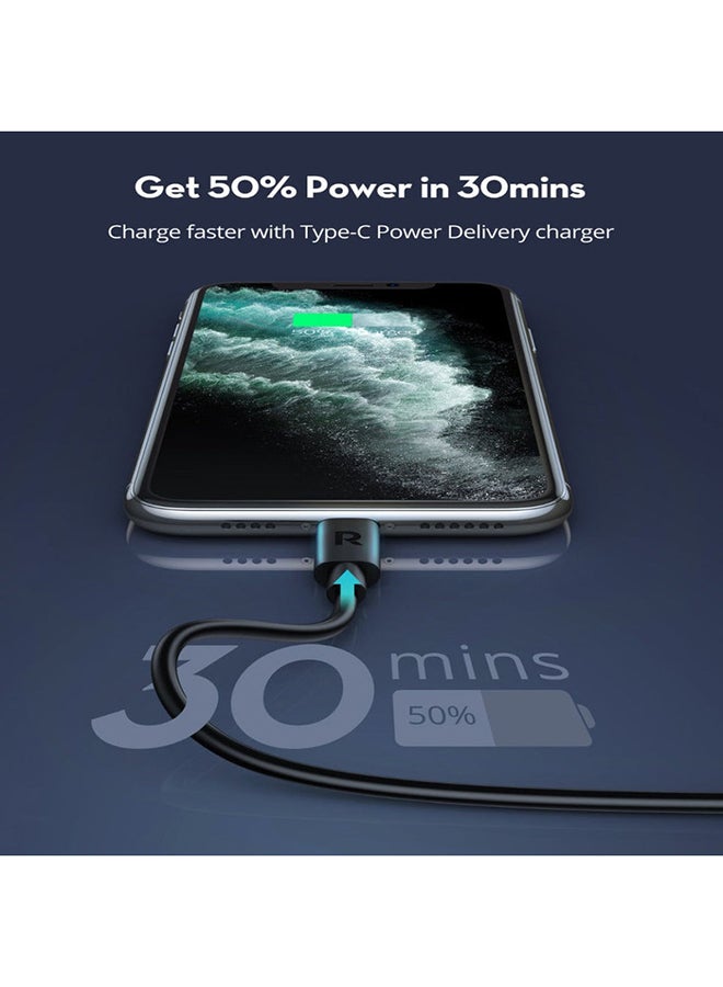 راف باور كابل موصل بمنفذ USB من Type-C إلى Lightning أسود - Image 2