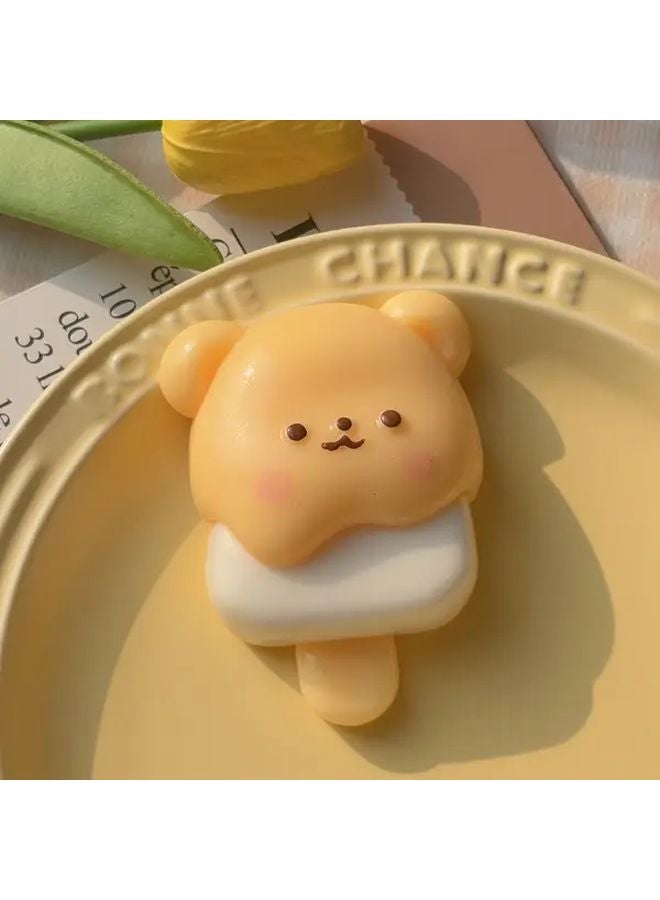 Kawaii Squishies Yellow Bear Head Popsicle TPR Material Stress Relief Fun For Youngsters - Image 5