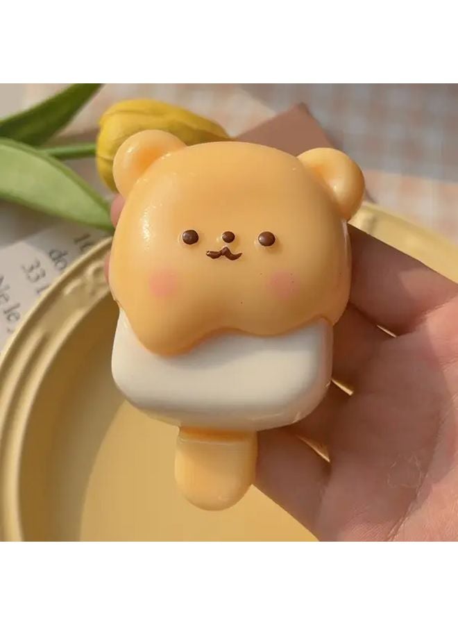 Kawaii Squishies Yellow Bear Head Popsicle TPR Material Stress Relief Fun For Youngsters - Image 2