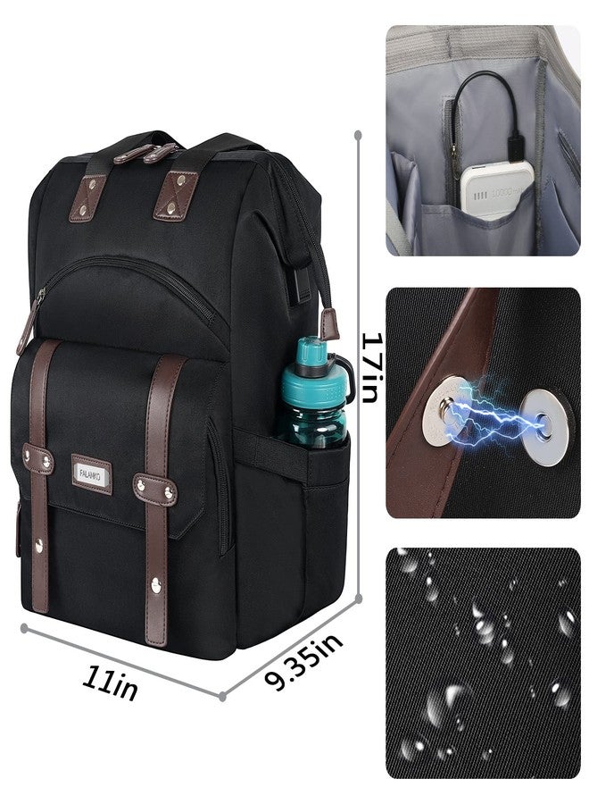 FALANKO Laptop Backpack For Women, Work Doctor Teacher Nurse Wide Open Bookbags 17.3 Inch Laptops Backpack with USB Charging Port, Water Resistant RFID Computer Backpack for Men Women Black - Image 5
