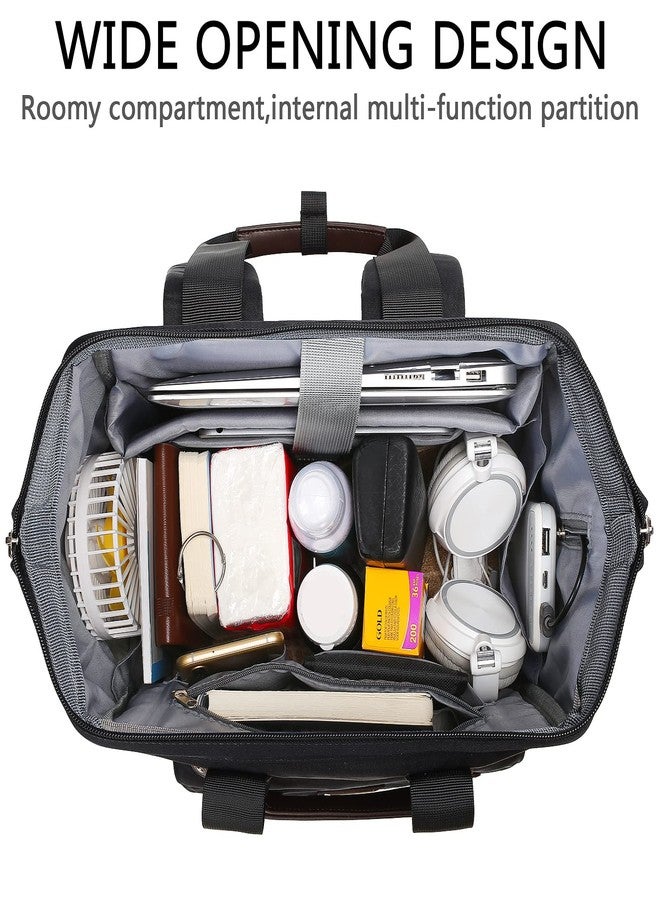 FALANKO Laptop Backpack For Women, Work Doctor Teacher Nurse Wide Open Bookbags 17.3 Inch Laptops Backpack with USB Charging Port, Water Resistant RFID Computer Backpack for Men Women Black - Image 3