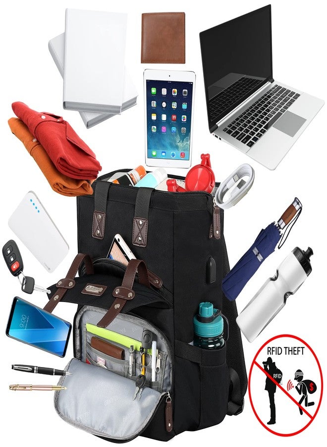 FALANKO Laptop Backpack For Women, Work Doctor Teacher Nurse Wide Open Bookbags 17.3 Inch Laptops Backpack with USB Charging Port, Water Resistant RFID Computer Backpack for Men Women Black - Image 2