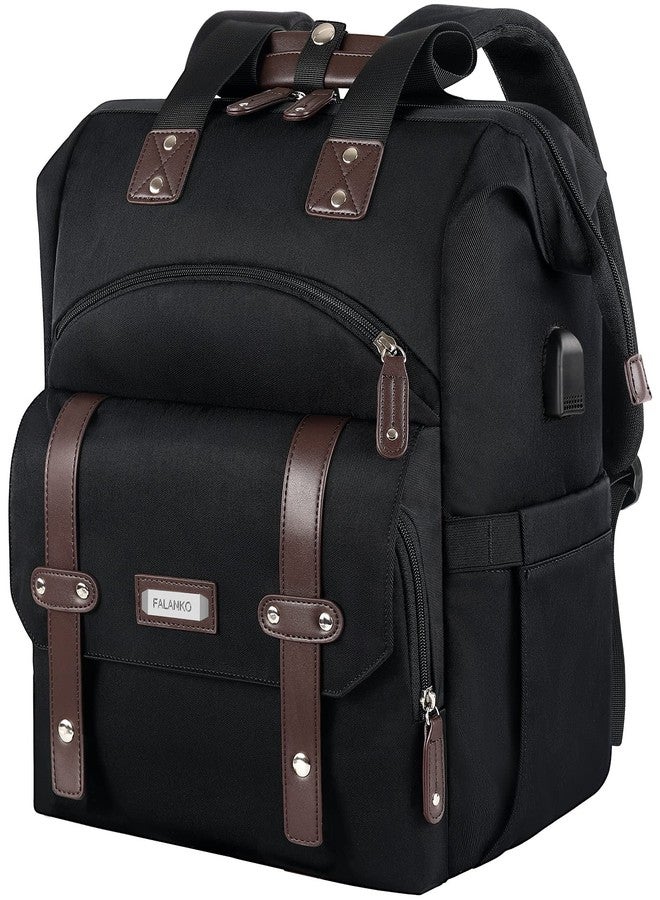 FALANKO Laptop Backpack For Women, Work Doctor Teacher Nurse Wide Open Bookbags 17.3 Inch Laptops Backpack with USB Charging Port, Water Resistant RFID Computer Backpack for Men Women Black - Image 1