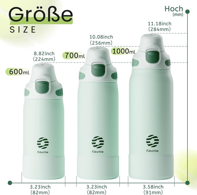 FjBottle Thermal Water Bottle with Straw, Magnetic Handle Phone Holder + Double Drinking System Sports Bottle 1L/700/600 ml – 1 Click Opening/BPA/Leak Free for Gym, Yoga - Image 5
