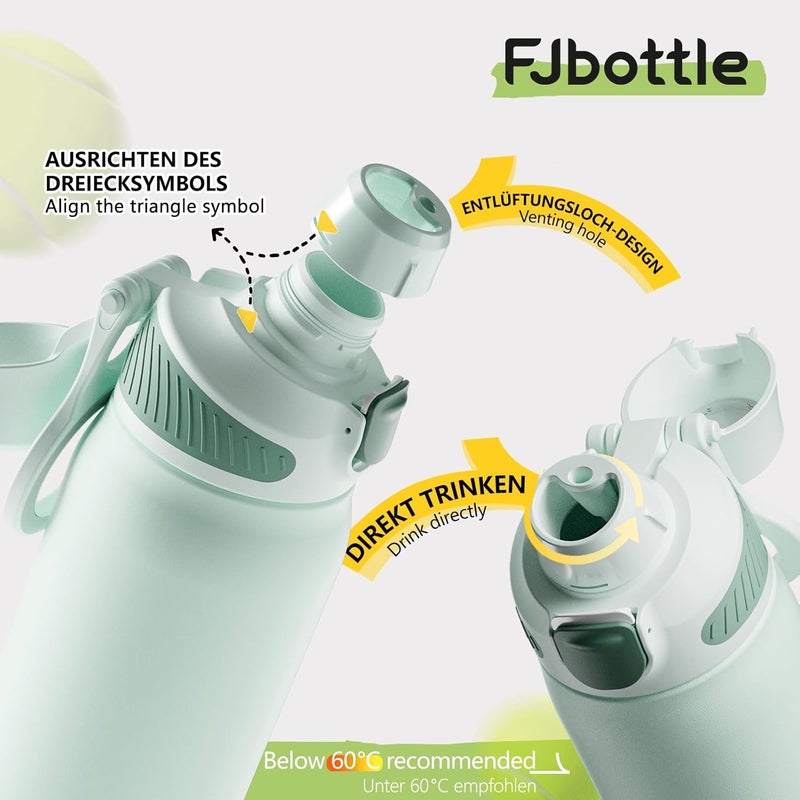 FjBottle Thermal Water Bottle with Straw, Magnetic Handle Phone Holder + Double Drinking System Sports Bottle 1L/700/600 ml – 1 Click Opening/BPA/Leak Free for Gym, Yoga - Image 2