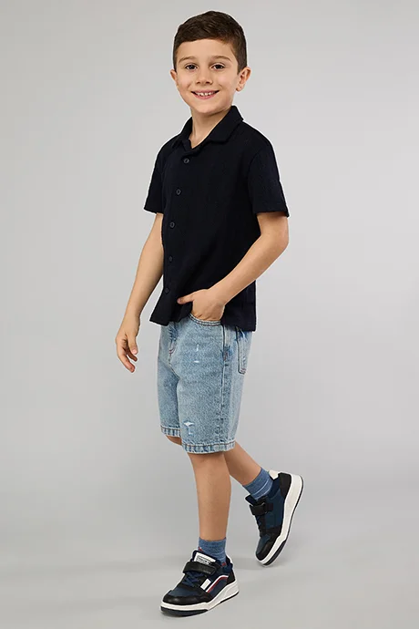 R&B Washed Denim Shorts with Button Closure