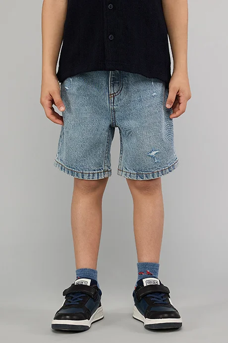 R&B Washed Denim Shorts with Button Closure