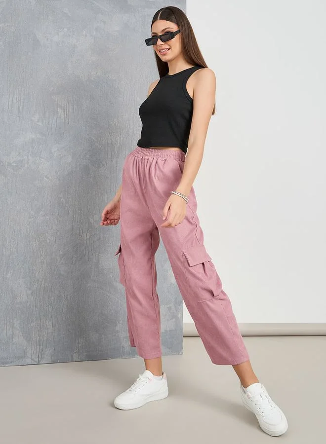 Take Two Coduroy Pocket Detail Cropped Cargo Pants