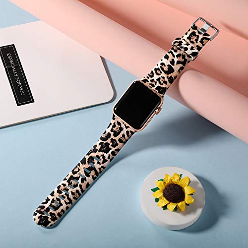 Laffav Compatible with Apple Watch Bands 42mm 41mm 40mm 38mm for Women Men, Soft Silicone Fadeless Pattern Print Wristbands for iWatch Series 11/10/9/8/7/6/5/4/3/2/1 SE/SE2/SE3, Classic Leopard - Image 2
