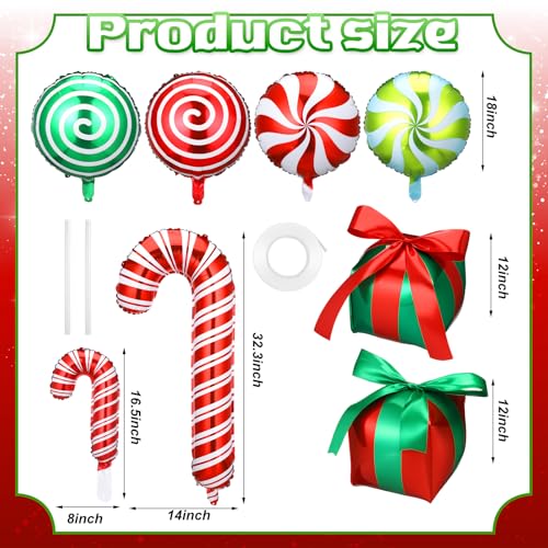 Arrowbash 72 Pcs Christmas Balloons Decorations Set Candy Cane Gift Box Foil Balloons Set Red and Green Lollipop Decorations for Christmas Xmas Theme Birthday Holiday Party - Image 5