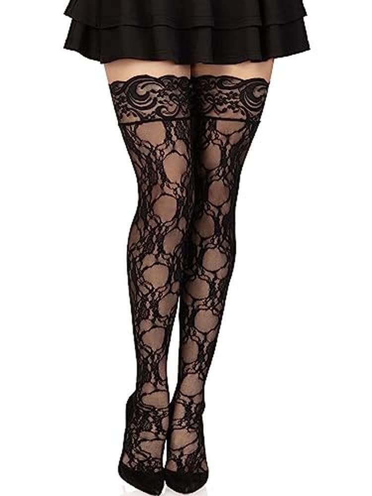 Leg Avenue Women's Hosiery Thigh Highs, Black Lace, One Size - Image 1