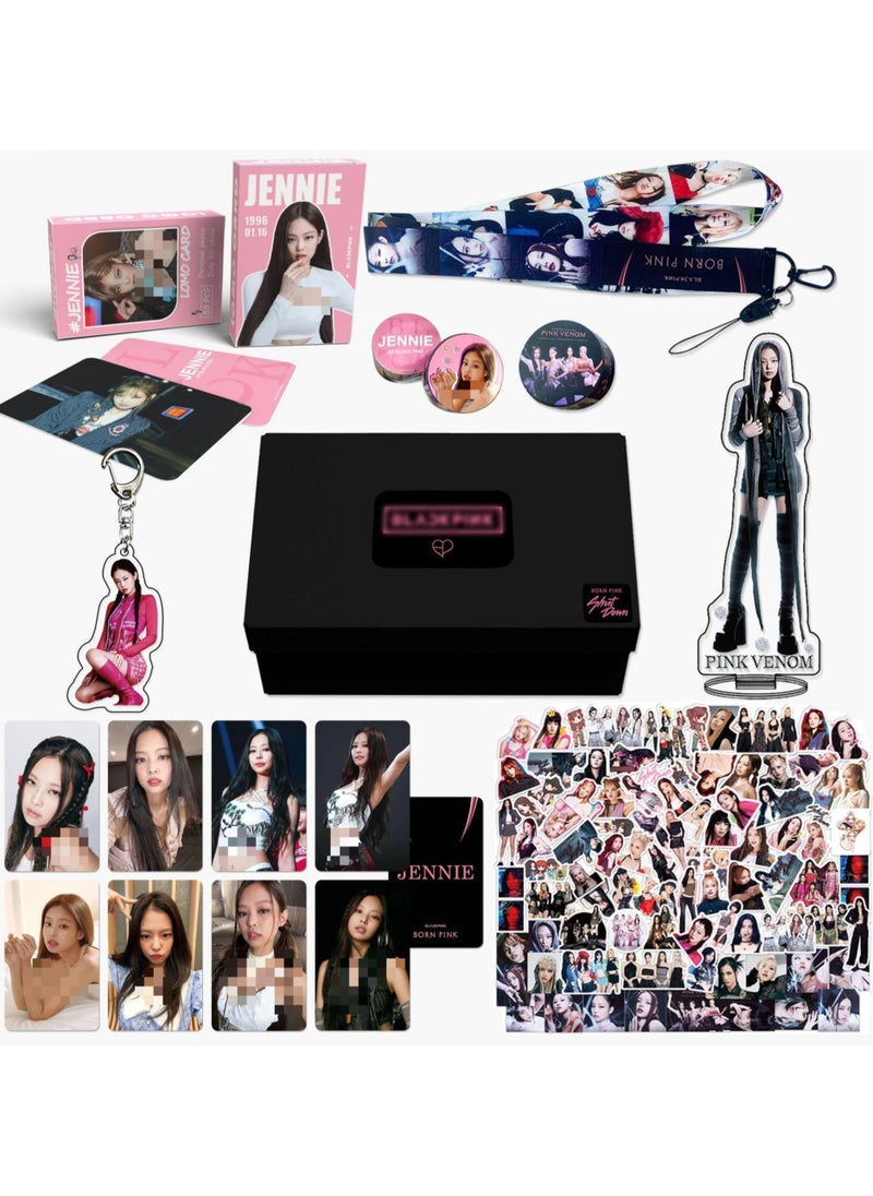 Black Pink Blackpink JENNIE Box Set With Lomo Cards, Acrylic Stand, Hand Account Tape, Lanyard, Stickers, Photo Card  - Image 1