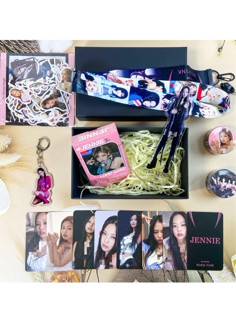 Black Pink Blackpink JENNIE Box Set With Lomo Cards, Acrylic Stand, Hand Account Tape, Lanyard, Stickers, Photo Card  - Image 3