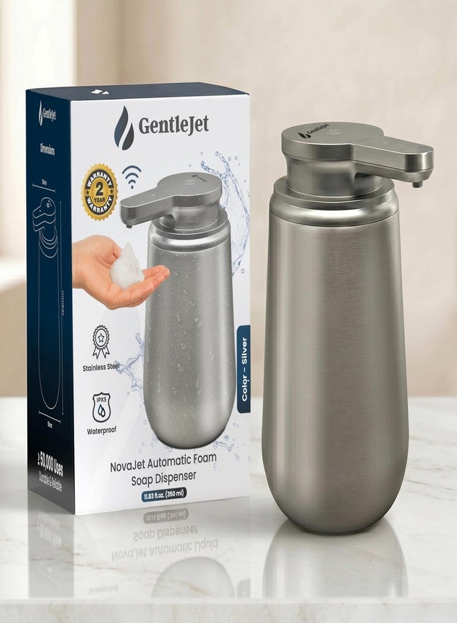 GentleJet NovaJet Automatic Foaming Soap Dispenser - Touchless Sensor, USB-C Rechargeable, 304 Stainless Steel, IPX5 Waterproof for Bathroom Kitchen Sink, 12 oz / 350 ml - Image 1