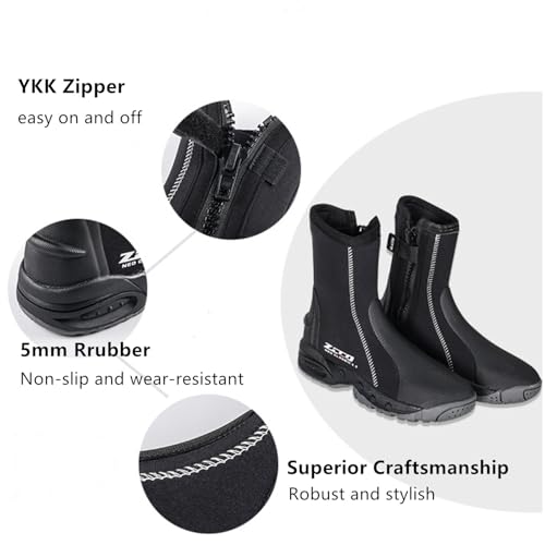 ZCCO 5mm Neoprene Diving Boots with Anti-Slip Rubber Sole, Scuba Snorkeling Boots for Water Sports, Black (black, 6) - Image 4