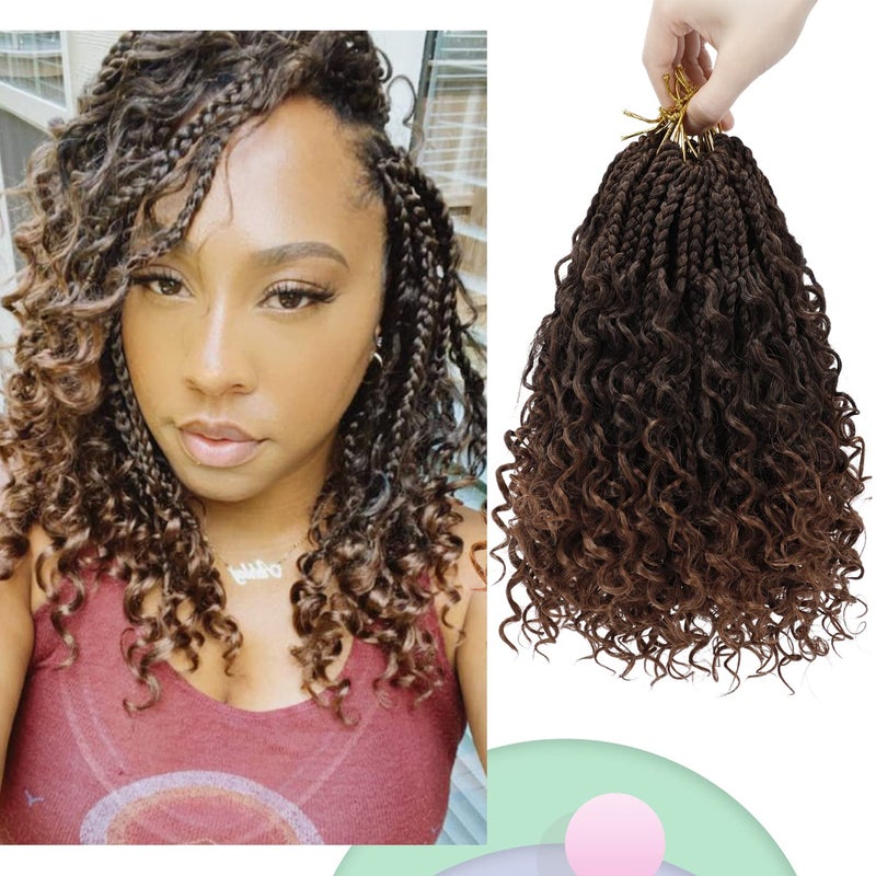 Colorful Queen Goddess Box Braids Crochet Hair 10 Inch Bohemian Box Braids Crochet Hair with Curly Ends Boho 3X Synthetic Crochet Braiding Hair for Women 8 pack 1b30