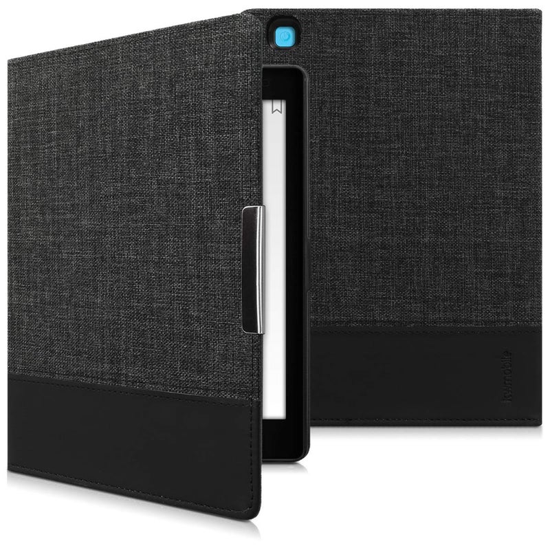 kwmobile Case Compatible with Kobo Aura ONE - PU Leather and Canvas e-Reader Cover - Anthracite/Black - Image 5