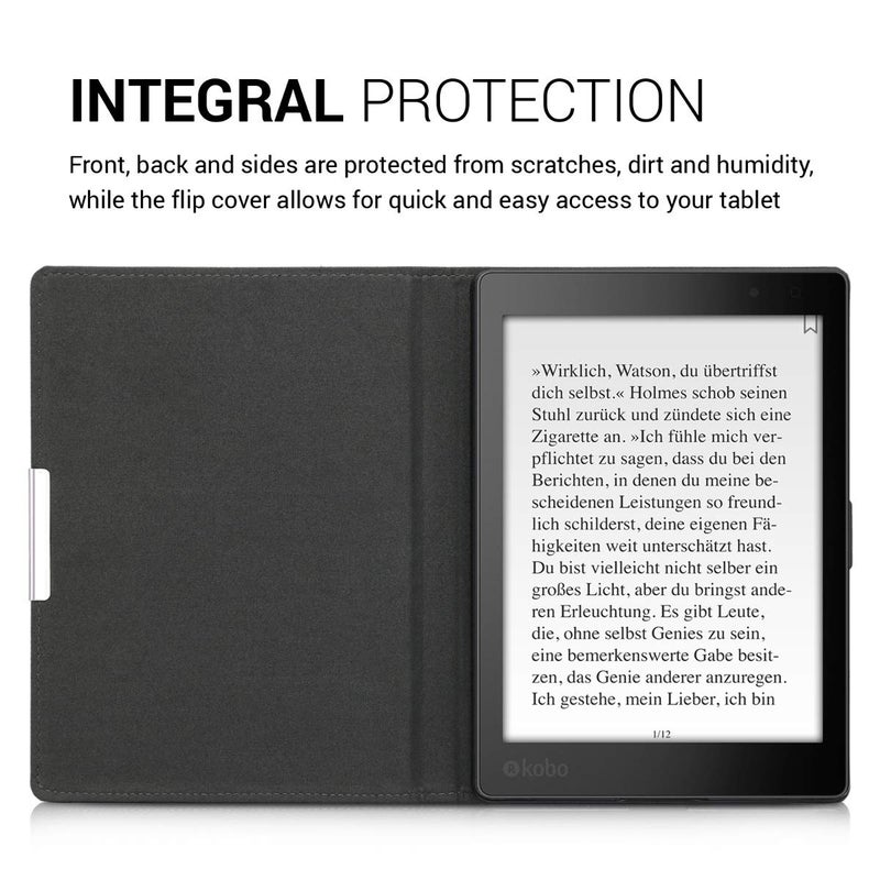 kwmobile Case Compatible with Kobo Aura ONE - PU Leather and Canvas e-Reader Cover - Anthracite/Black - Image 4